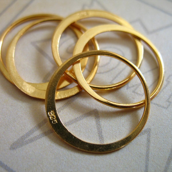 1-10 pc, 24k Gold Vermeil Links Connectors Eternity Rings, HALF HAMMERED Circle, 15 mm, Artisan art . n57.15v plain only
