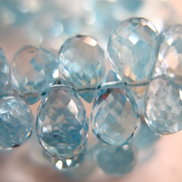 1-12 pcs, 9-10 mm,  BLUE Topaz Teardrop Tear Drop Bead Briolettes, Luxe AAA, Sky Blue Petite, december birthstone wholesale beads 910