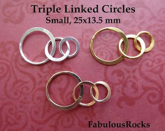 Three Circle Charm Pendant Link, 25x13.5 mm, SMALL Karma Infinity Halo Eternity Circles / Sterling Silver or 24k Vermeil solo art