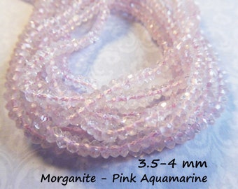 AQUAMARINE Gemstone Rondelles Beads Full Strand 3.5-4 mm Luxe AAA Morganite Pink Faceted Gem Roundels March Birthstone solo ar15