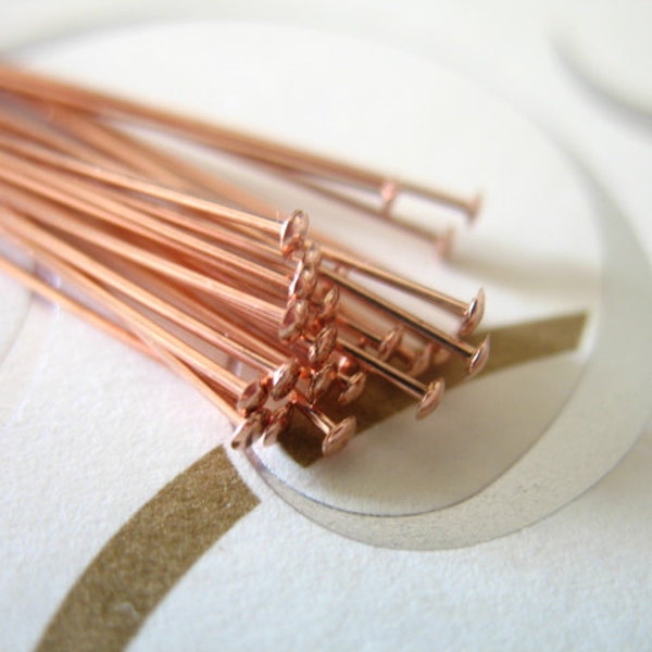 14k ROSE GOLD Filled Flat Headpins Head Pins, Wholesale Jewelry Findings, 10-100 pcs, 24 gauge ga, 1.5" inch