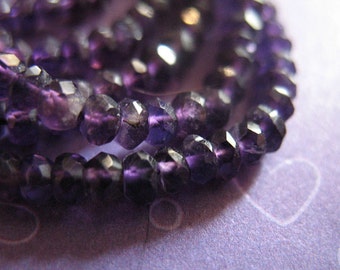 PURPLE AMETHYST Rondelles Beads, Luxe AAA, 1/2 Strand, 3-4 mm, Lush Royal Purple, faceted..  February birthstone solo tr