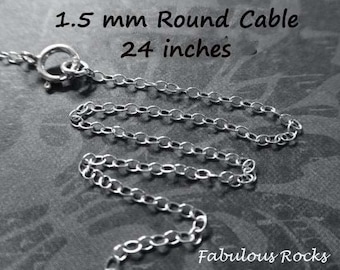 Sterling Silver Cable Chain Necklace: 1.5mm Finished Jewelry Chain, 24 Inch
