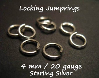 Sterling Silver Locking Jump rings, 4mm, 20 gauge, Open, wholesale findings  jr4
