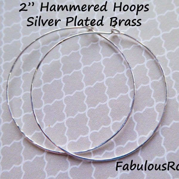 1 to100 pairs / Large HOOP Earrings Ear Wires Earwires, Hammered Wholesale Big Everyday Hoops  2" Gold or Silver Plated Brass  ihl.h ih.2
