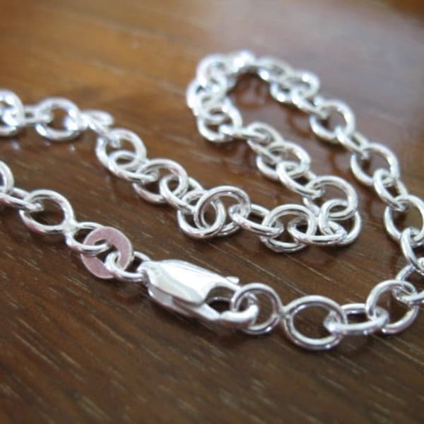 Sterling Silver Charm Bracelet, FINISHED Chain. 5.0x4.5 mm Cable Chain, 7", THICK, 18 gauge, Wholesale Thick Chunky Bracelet  done b1 hp