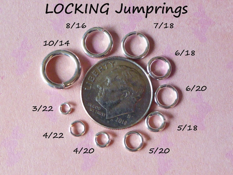 LOCKING JUMPRINGS Jump Rings Jumplocks Jump Locks 5 mm, 20 gauge ga g, OPEN, Sterling Silver 14k Gold Fill Jumprings image 6