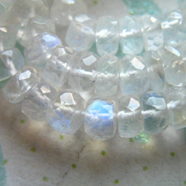 MOONSTONE RONDELLES Rainbow Moonstone  Beads, Luxe AAA, 1/2 Strand, 4-4.5 mm, faceted, blue flashes june birthstone brides bridal true 45