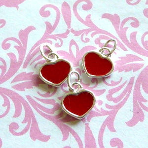 Sterling Silver Heart Pendant Charm: Red Enamel Jewelry (9x8.5 mm)