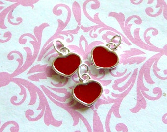 HEART Pendant Charm, Sterling Silver Heart with Red Enamel / 1-10 pc, 9x8.5 mm / love jewelry valentines wedding anniversary bridal solo gdc