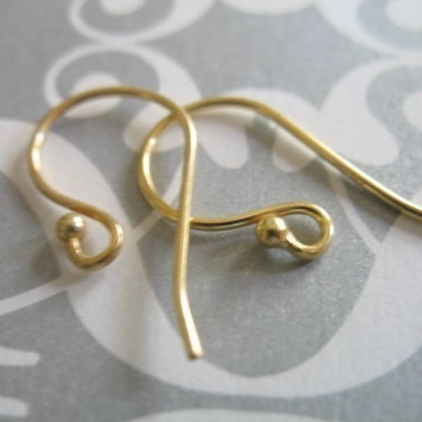 1-25 pairs, French Hook Earrings Bulk Ear Rings Earwires  24k Gold Vermeil, 22x11 mm, single ball, simple wholesale earring, artisan fhe.sb