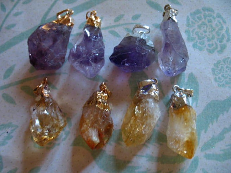 Organic Silver or Gold Electroplated RAW CITRINE Quartz POINT Pendant Charms Drop 25-30+ mm bohomian ap ap70.8 solo Clearance.
