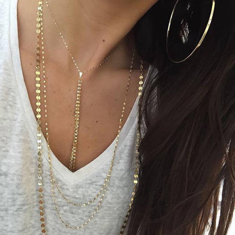 6.5x2.7 mm Sterling Silver Dapped Long and Short Chain Double Bar SEQUIN Chain 14k Gold Filled or 925 SS Necklace Chain q mmss solo c m46