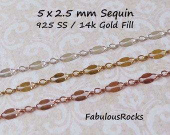 2.5 mm Sequin Chain: 14k Gold Fill or Sterling Silver Necklace Bracelet Chain
