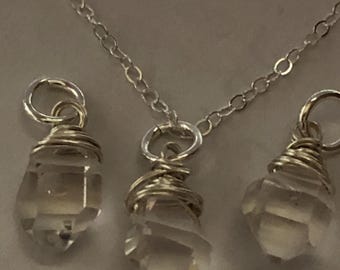 Herkimer Diamond Pendant: Sterling Silver Wire Wrapped Crystal Quartz