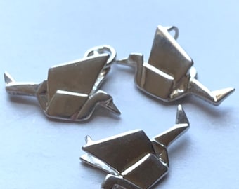 Sterling Silber Origami Kranich Charm, 3D japanischer Vogel Anhänger