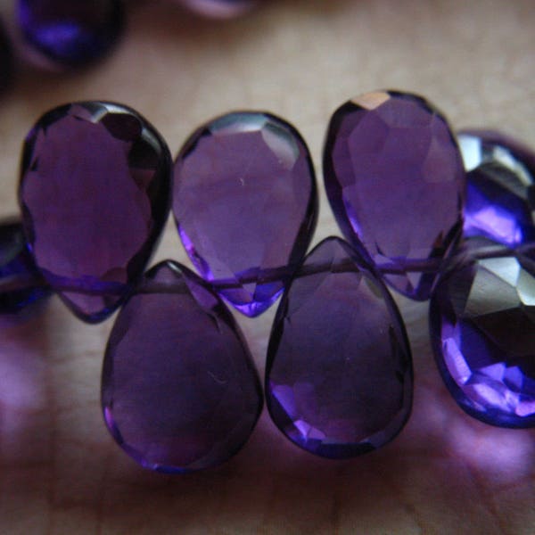 Purple QUARTZ Briolette Beads, 2-10 pcs, 9.5-10.5 mm Pear Gems Faceted Purple Amethyst, February Birthstone brides bridal solo  bsc64