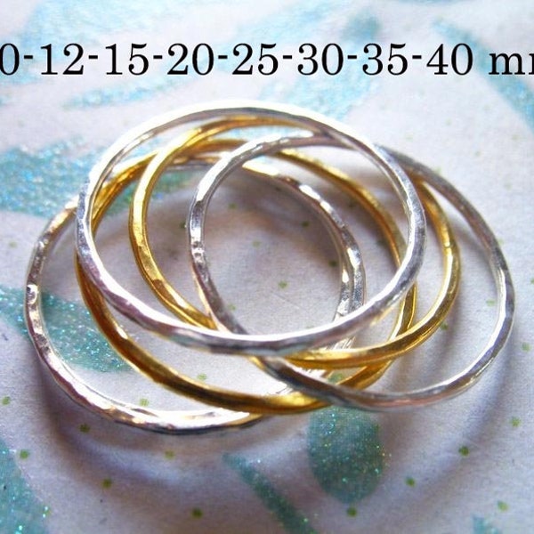 1-10 pcs, 10 12 15 20 25 35 40 mm, CIRCLE, pendentif cercle à breloques, connecteur de maillons, cercle infini martelé, remplissage d'or 14 carats ou argent sterling