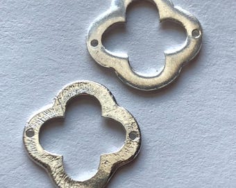 Sterling Silver Quatrefoil Charm, 15mm Clover Pendant with 2 Holes