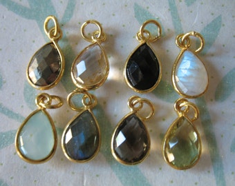 Bezel Gemstone Gem Pendants Charms, 14x8.25 mm, 24k Gold Plated Teardrop, petite drop wholesale  GCP4 ll gp