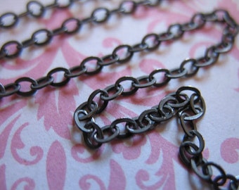 3 feet, Wholesale Chain, Oxidized, Sterling Silver, 10-35% less, Flat Cable Necklace Chain, 3x2.2 mm, vintage, mmss M60..ox .2