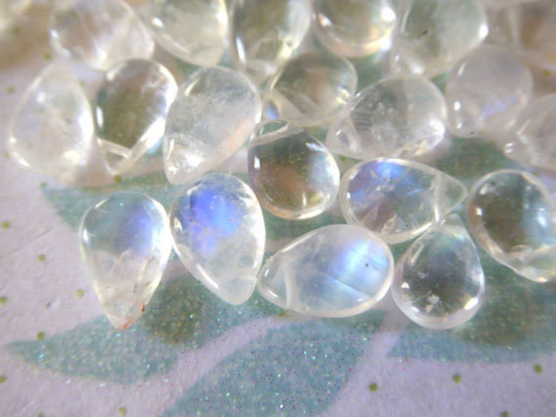 Rainbow MOONSTONE Pear Briolettes / 2-20 pcs, AAA, 7-9 mm / Smooth Moonstone / brides bridal blue flashes june birthstone 79 solo b image 4