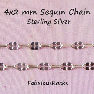 Silver Dapped SEQUIN Long and Short Chain, 4x2 mm Sterling Silver Necklace Chain Wholesale Bulk Chain  m26 mmss hp q