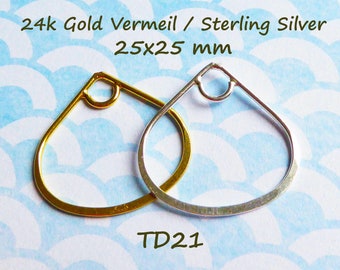 1-10 pcs / TearDrop Earring Components Tear Drop Hoops Teardrop Charm Pendant, 25 mm, 925 Sterling Silver or 24k Gold Vermeil, td21 solo f