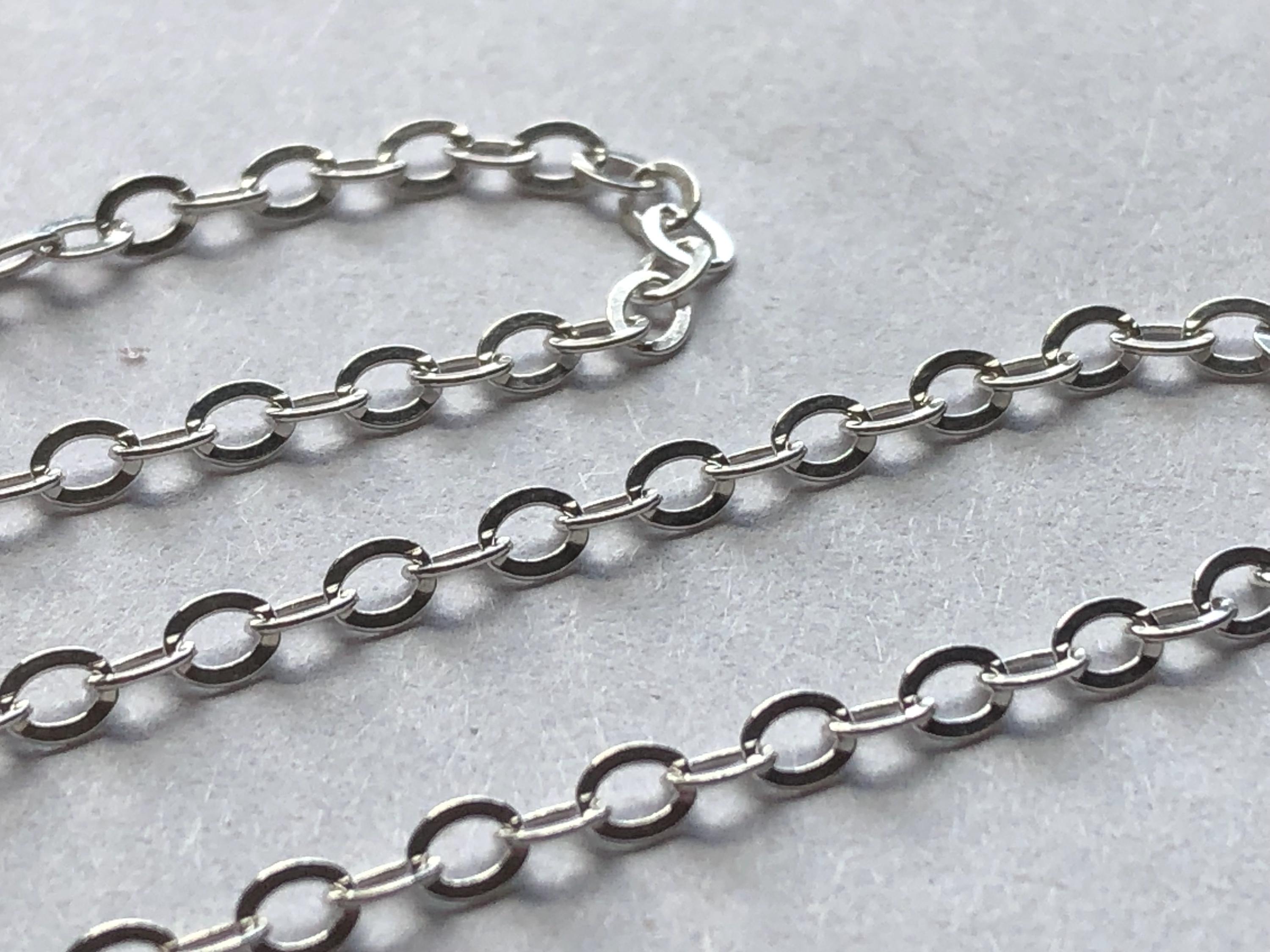 thumbnail image 2 of Beadunion Rhodium Plated Sterling Silver 2mm Flat Cable Chain Necklace/Bracelet/Anklet - Made In Italy 2 of 3