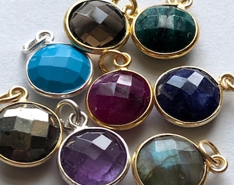 Birthstone Gemstone Pendant: Sterling Silver or Gold Plated Bezel (14x11 mm)