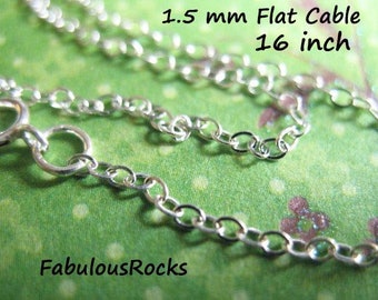 Necklace Chain, 16" inch, Sterling Silver Chain, 1-100 pcs, 2x1.5 mm, Flat Cable, Finished / Wholesale Petite Dainty tpc solo done d66.16 hp