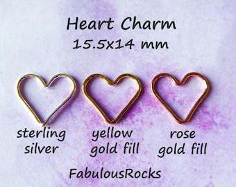 1 to 25 pcs / HEART Charms Pendants Links Connectors, Plain, 15.5x14 mm, pick 14k Gold Fill or Sterling Silver, brides bridal hp
