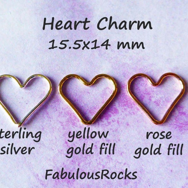 1 to 25 pcs / HEART Charms Pendants Links Connectors, Plain, 15.5x14 mm, pick 14k Gold Fill or Sterling Silver, brides bridal hp