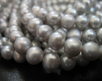 Full Strand, Freshwater Pearls, Round Pearls, Cultured Pearls, Luxe AA, Silver Grey Gray, 7-8 mm, brides bridal  rgg.pearl 788