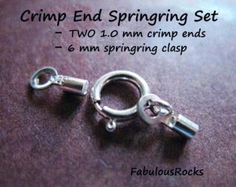 5 sets, Crimp End Cap & Spring Ring Clasp Springring Clasp SET 925 Sterling Silver, 1 mm ID, Wholesale Jewelry Finding cet1.0 s fc.s hp solo