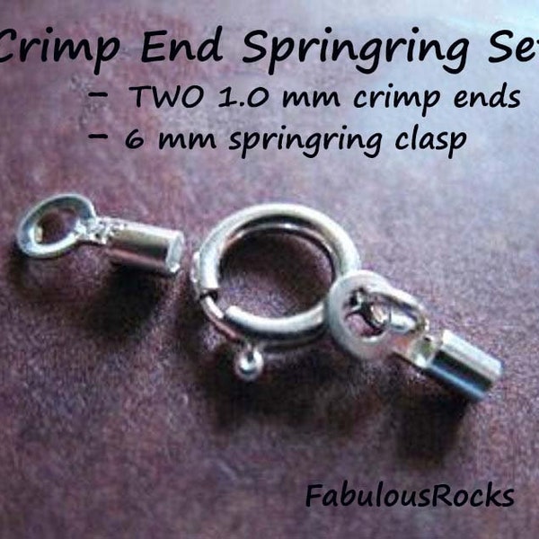 5 sets, Crimp End Cap & Spring Ring Clasp Springring Clasp SET 925 Sterling Silver, 1 mm ID, Wholesale Jewelry Finding cet1.0 s fc.s hp solo