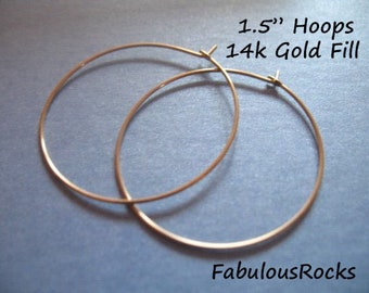 1-50 pairs / Hoop Ear Wires Earwire  35 mm, 1.5", 14 Gold Filled Earrings Medium Interchangeable Beading Hoop Wholesale / ihm.p gfh35 bh V1