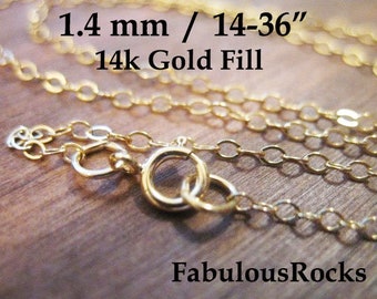 Gold Necklace Chain, 14k Gold Fill Flat Cable / 1.4 mm, 14 15 16 17 18 20 24 30 36", FINISHED Chain Ready to Wear Necklace, Jewelry Supples