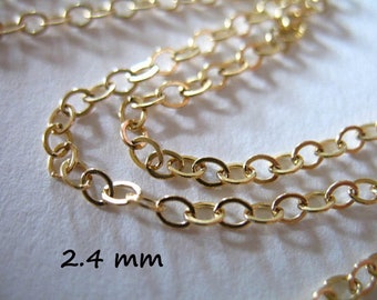 Gold Filled Chain by foot, 2.4 mm 14k Gold Fill Flat Cable Trace Chain Wholesale 14k GF Extender Chain Necklace Jewelry Chain m3 mgf3