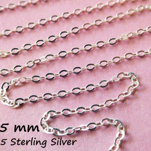 Sterling Silver Flat Cable Chain or Round Cable Chain, Solid 925 SS Chain Bulk, 1.5 mm Oval Link Necklace Chain s88 s68 d66