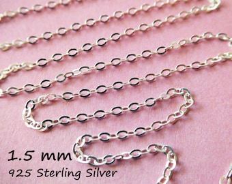 Sterling Silver Flat Cable Chain or Round Cable Chain, Solid 925 SS Chain Bulk, 1.5 mm Oval Link Necklace Chain s88 s68 d66
