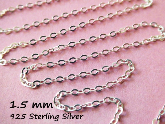 1 to 100 Feet, Sterling Silver Flat Cable Chain or Round Cable Chain, Solid  925 SS Chain Bulk, 1.5 Mm Oval Link Necklace Chain S88 S68 D66 