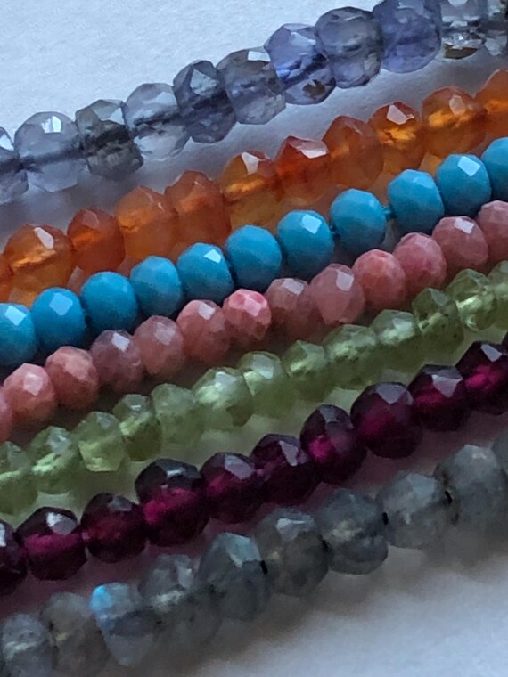 Semiprecious Rondelle Beads, Birthstone Gemstones, 3-4.5mm, Set of FIVE