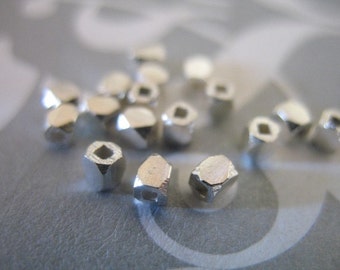 25-200 pcs / Sterling Silver Faceted CUBE Square Spacer Beads Nuggets / 925 SS, 2 mm, Solid, wholesale findings vsb2