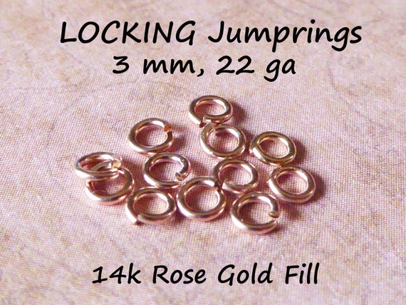 14k Rose Gold Filled Locking Jump Rings, 3mm 22 Gauge