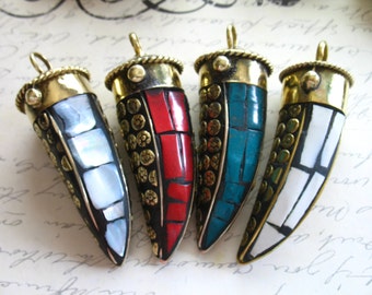 Clearance Sale.. Horn Pendant, Tusk Charm, Gold Brass Cap, 55-60 mm, 2+ in, Tribal Boho ap100.10  mh21