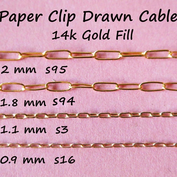 Wholesale Gold Fill Paper Clip Chain, Small 1 2 mm Rectangular Flat Drawn Cable Paperclip Jewelry Necklace Chain, made USA q solo sgf