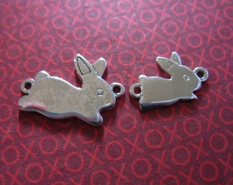 1 to 10 pcs, Bunny Charm Pendant Link / 13.5x9 mm, SMALL or 16.5x11 mm, LARGE Bunny Rabbit / Sterling Silver or 24k Gold Vermeil / bc.s only