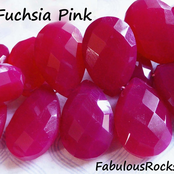 2-20 pcs / CHALCEDONY Pear Briolettes Beads Gemstones, Hot Fuchsia Pink Rubellite Pink Loose Gem Focal Faceted, 14-15 mm  1415 bgg solo