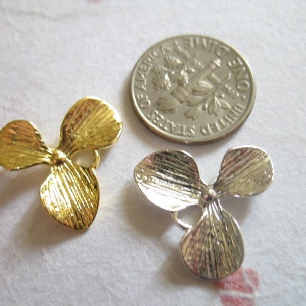 ORCHID Links CONNECTORS Charms Pendants, Orchid Flowers, Gold or Silver, Large, 18x16 mm, orchidL hp